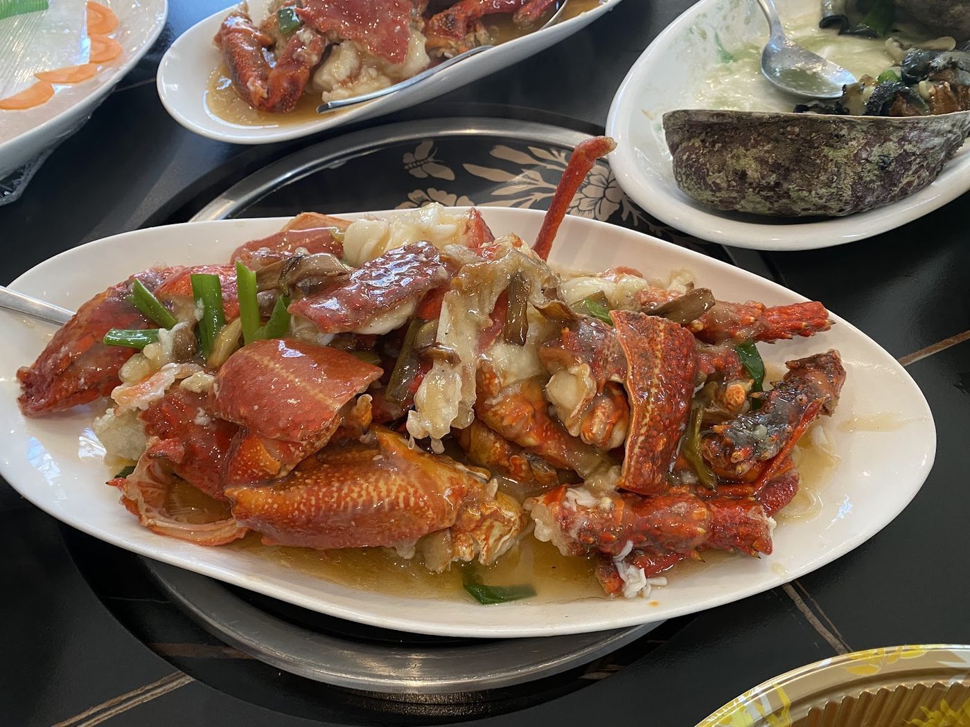 Fresh seafood served on a shared table